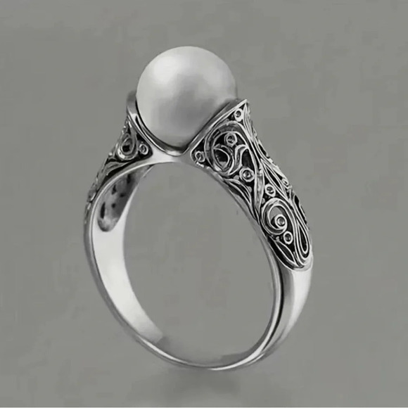 1 LEFT! Vintage Inlaid Silver Pearl Ring - Picture 4 of 4
